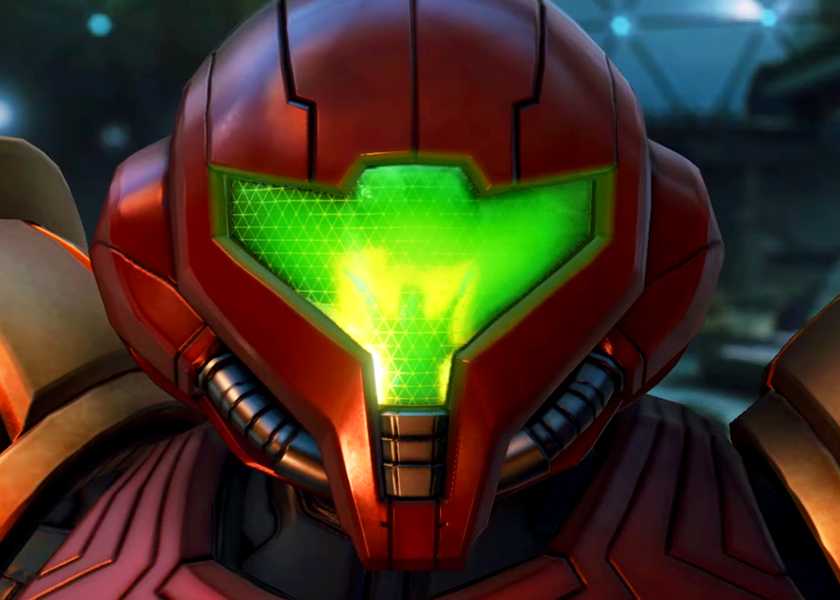 A close-up of Samus in Metroid Prime 4: Beyond.